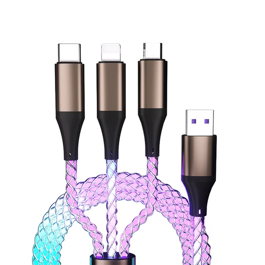 Câble de charge USB LED lumineux,Câble répartiteur USB A 3 en 1